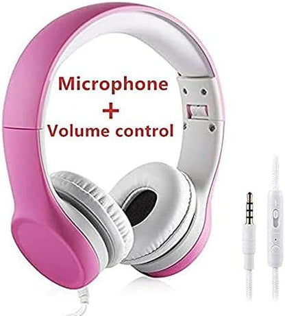 Kids Headphones with Cord, Toddler Headphones with Sharing Function, 85Db/93Db Safe Volume Limit, for Toddler Children Baby Boys Girls On-Line Study, School, Travel Use (Pink)