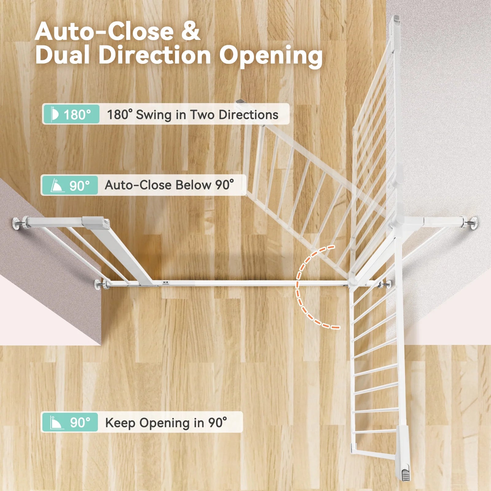 Baby Safety Gate, Baby Gates for Top Stairs Doorway, 29.5''- 40.5''Wide Pressure Mount, White