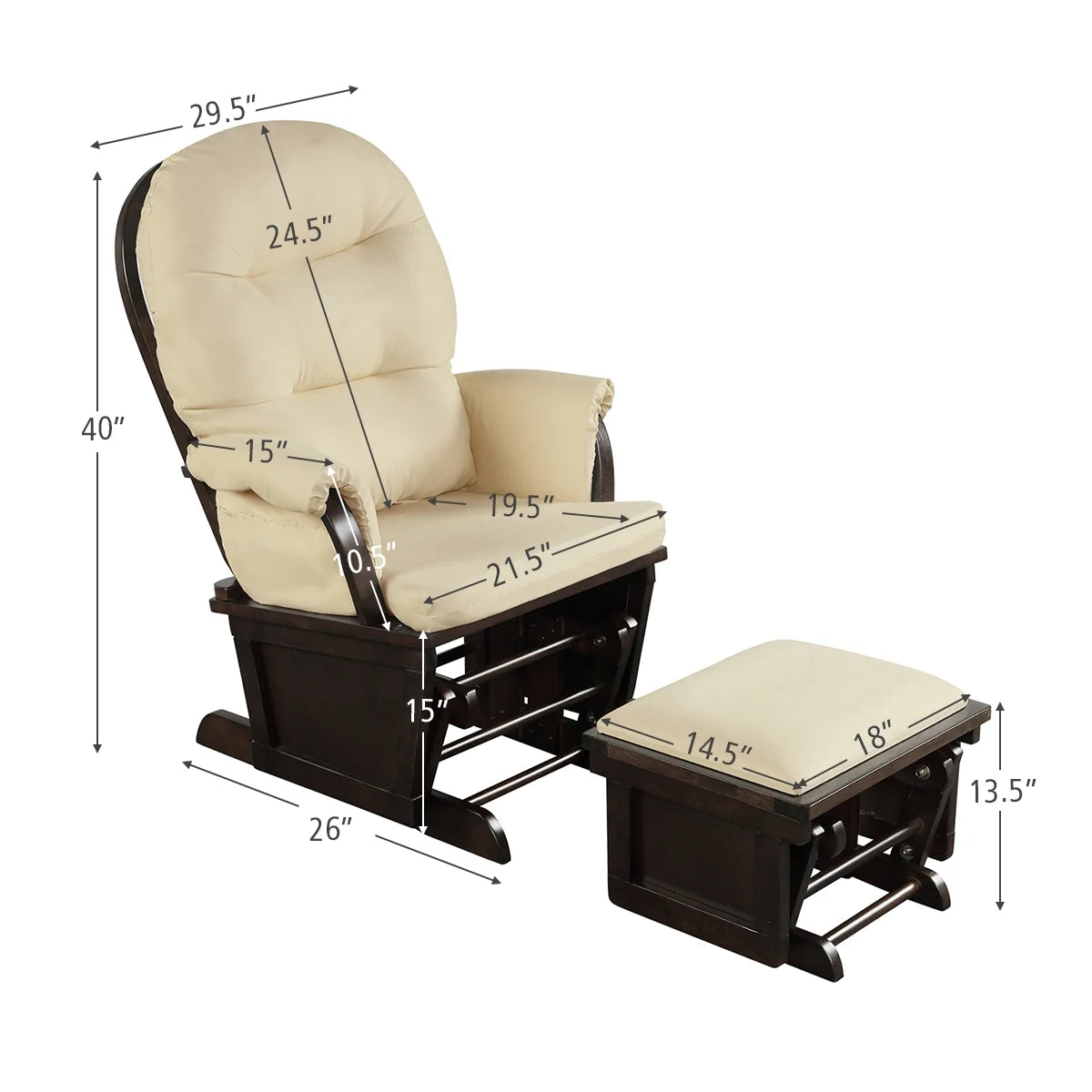 Ergonomic Rocking Chair Baby Nursery Chair Glider with Ottoman Light Beige