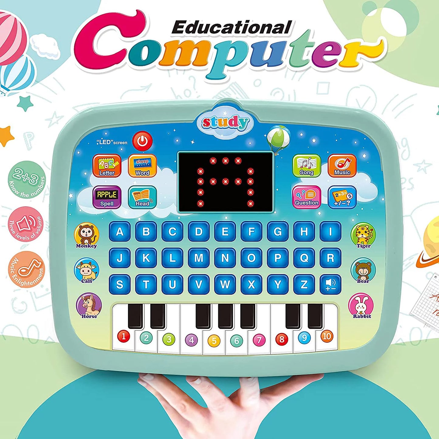 Tablet Toy Toddler Learning Pad with LED Screen Teach,Educational Learning Toys with Light and Music Electronic Toy Christmas Birthday Gift for Toddlers 1 2 3 Years Old Girls Boys