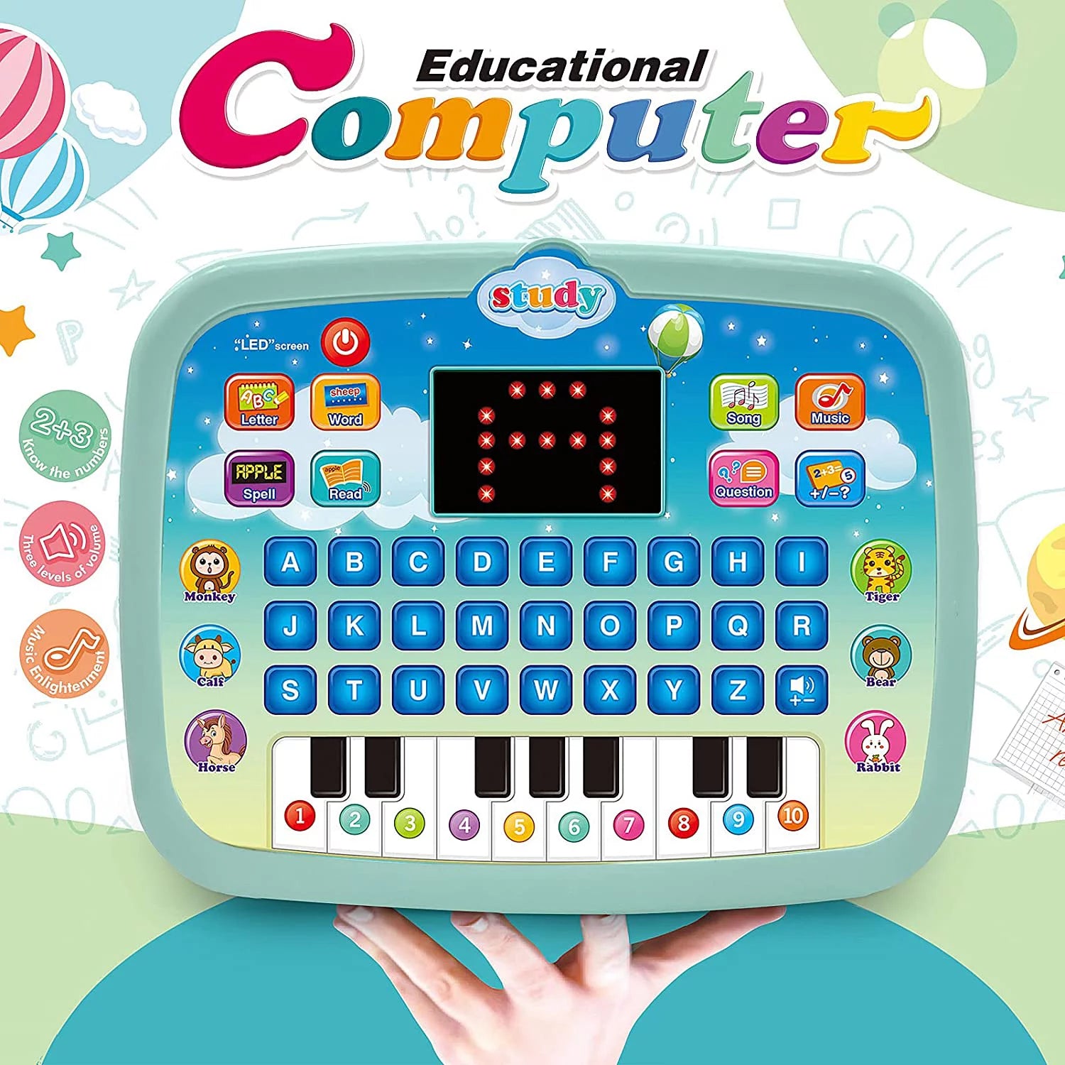 Tablet Toy Toddler Learning Pad with LED Screen Teach,Educational Learning Toys with Light and Music Electronic Toy Christmas Birthday Gift for Toddlers 1 2 3 Years Old Girls Boys