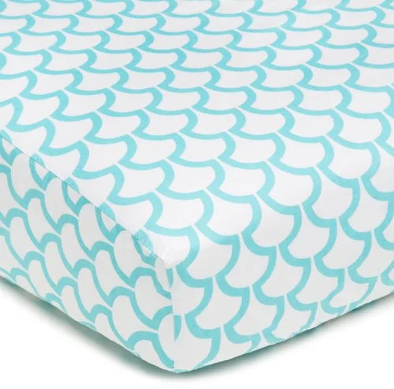 4-Piece 100% Cotton Percale Toddler Bedding Set, Aqua Sea Wave