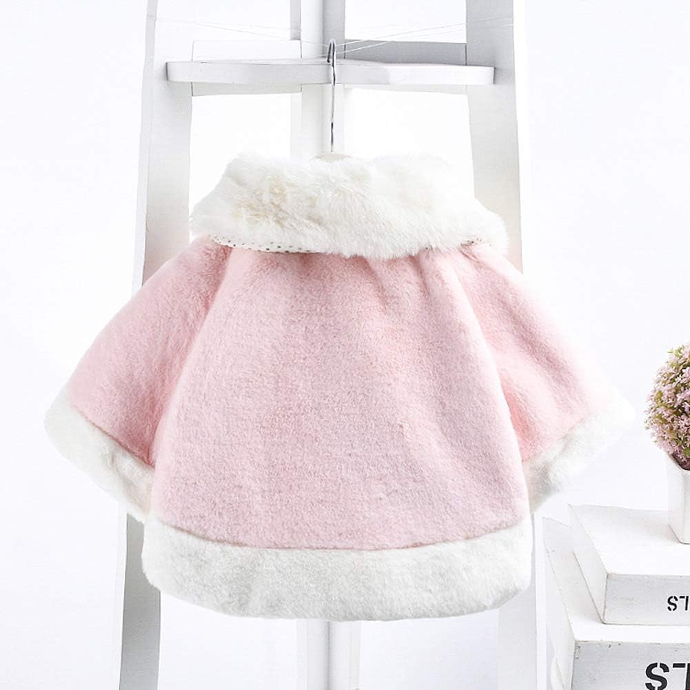 Baby Girls Winter Fur Cape Coat Thick Jacket Cute Pom Pom Warm Outerwears