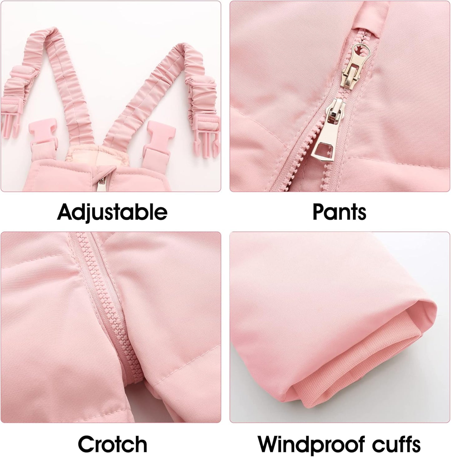 Toddler Girl Snowsuit 2Pcs Kids down Jacket Winter Hooded Coat +Snow Bib Pants Kids Windproof Skiing Suit (2T/6T)