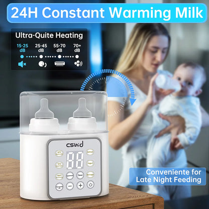 Bottle Warmer for Baby, Double Bottels Milk Warmer 9 in 1 Fast Food Heater & Defrost Bpa-Free with Appointment, LCD Display, Timer & 24H Temperature Control for Breastmilk & Formula