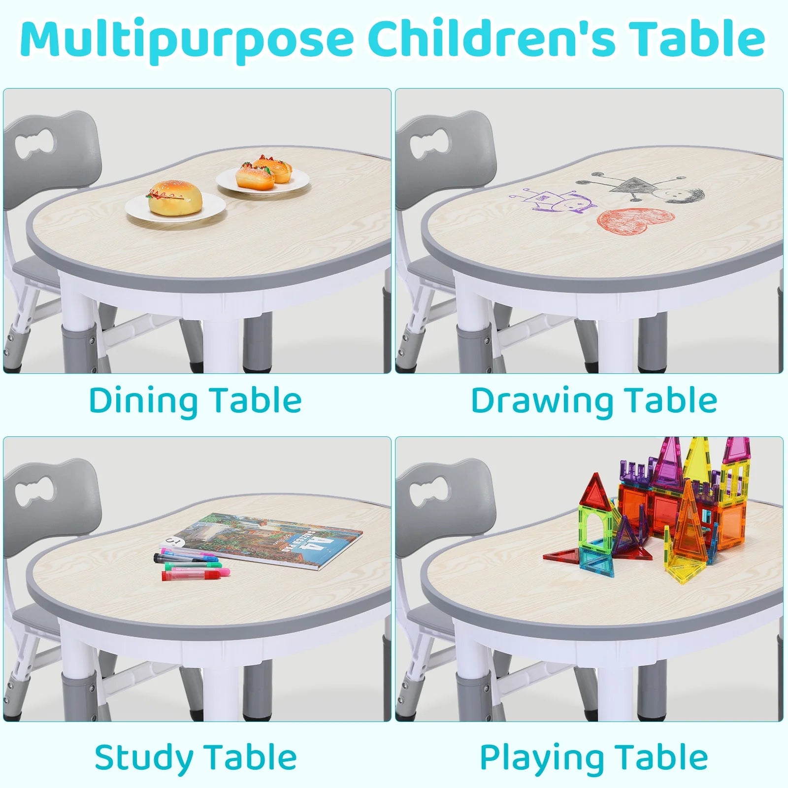 Kids Table and 2 Chairs Set, Height Adjustable Toddler Table and Chairs Set for Ages 3+, Children Arts & Crafts Activity Table Set for Classrooms/Daycares/Homes