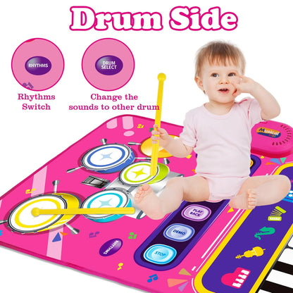 Baby Girls Play Mat, Baby Musical Toys for 12 Months Baby Girl, Portable Piano Music Mat with 6 Instruments, Educational Toddler Girls Toys for 12-18 Months Baby Gift