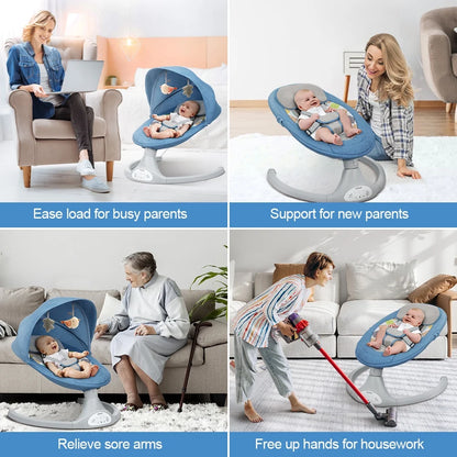Electric Baby Swing, Infant Swing Rocker with Remote Control,5 Sway Speeds,Bluetooth Music,Blue