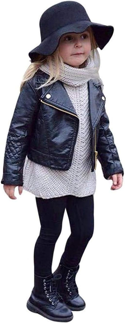 Toddler Boys Girls Motorcycle Faux Leather Jackets Coat Winter Outwear for 1-5Y