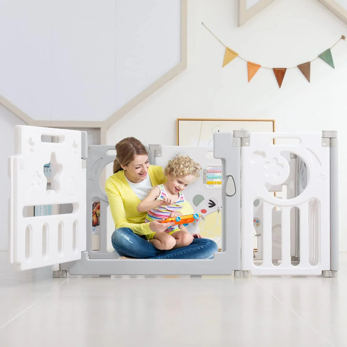 Foldable Baby Playpen, Kids 10 Panel Play Pen for Babies and Toddlers Unisex,  45X45 Inches Play Yard,Custom Shape Safety,Gray