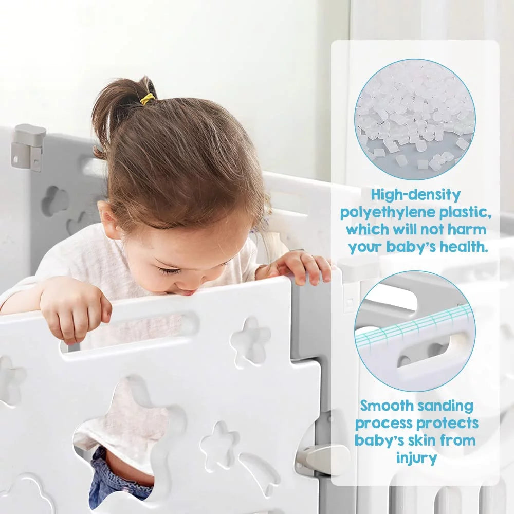 Foldable Baby Playpen, Kids 10 Panel Play Pen for Babies and Toddlers Unisex,  45X45 Inches Play Yard,Custom Shape Safety,Gray