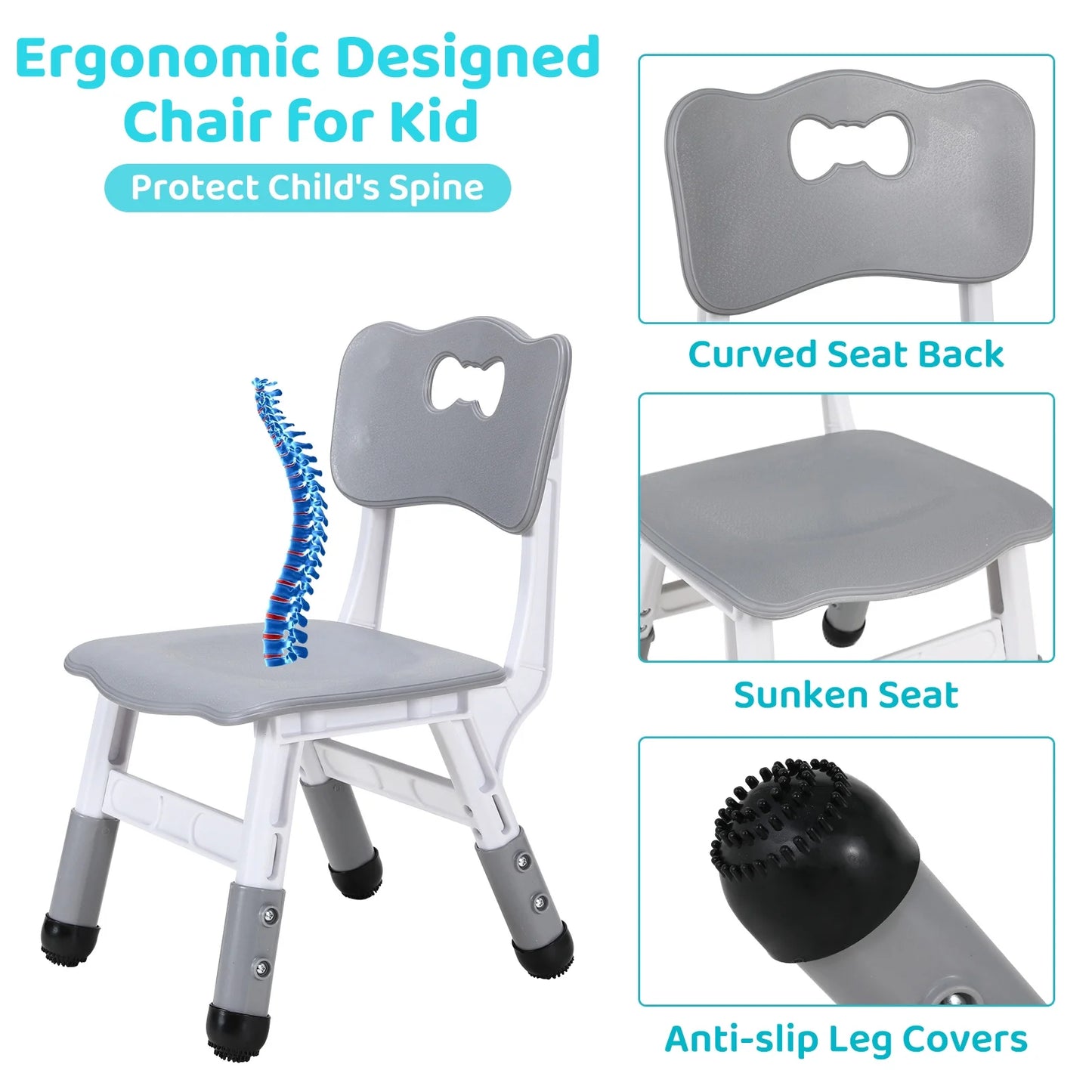 Kids Table and 2 Chairs Set, Height Adjustable Toddler Table and Chairs Set for Ages 3+, Children Arts & Crafts Activity Table Set for Classrooms/Daycares/Homes