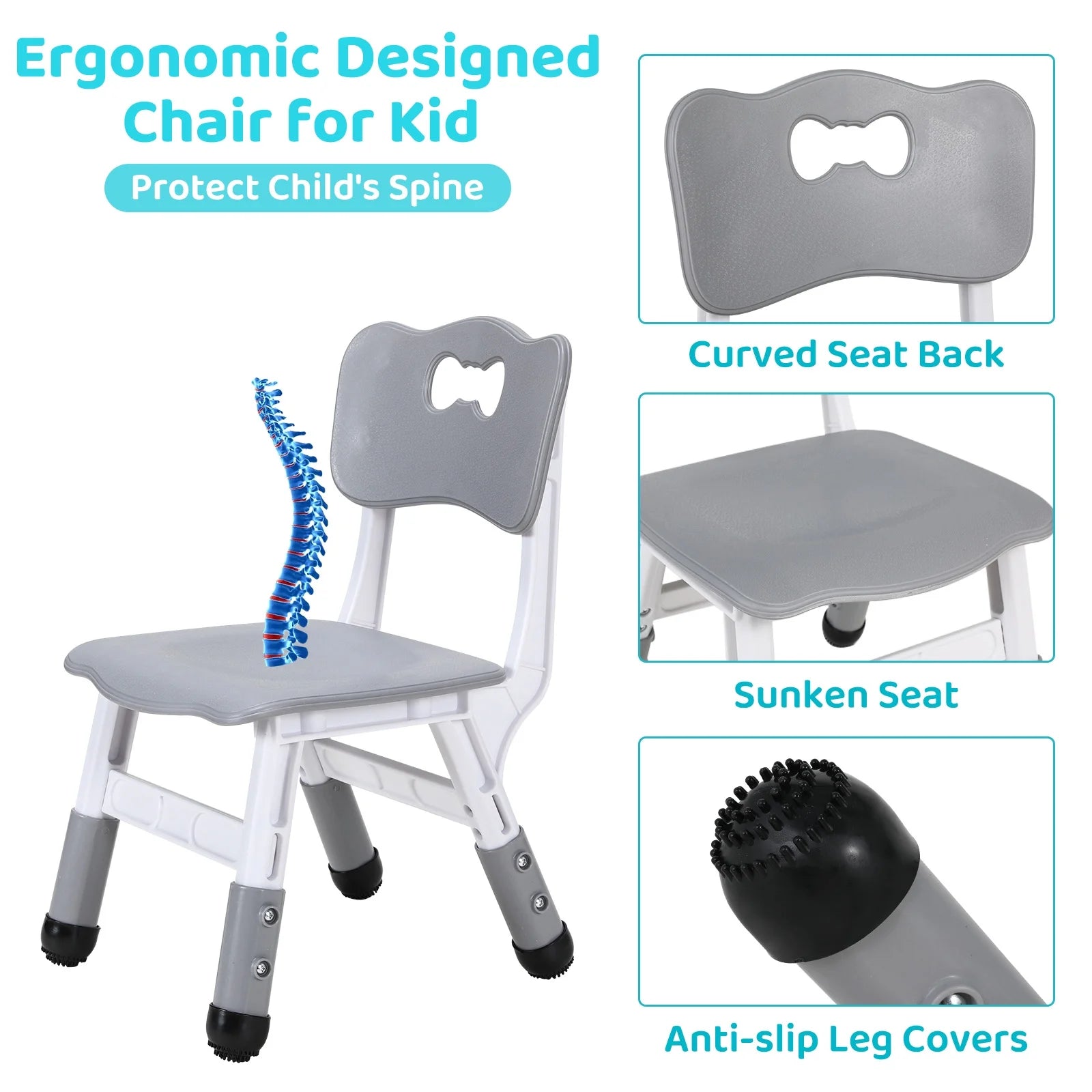 Kids Table and 2 Chairs Set, Height Adjustable Toddler Table and Chairs Set for Ages 3+, Children Arts & Crafts Activity Table Set for Classrooms/Daycares/Homes