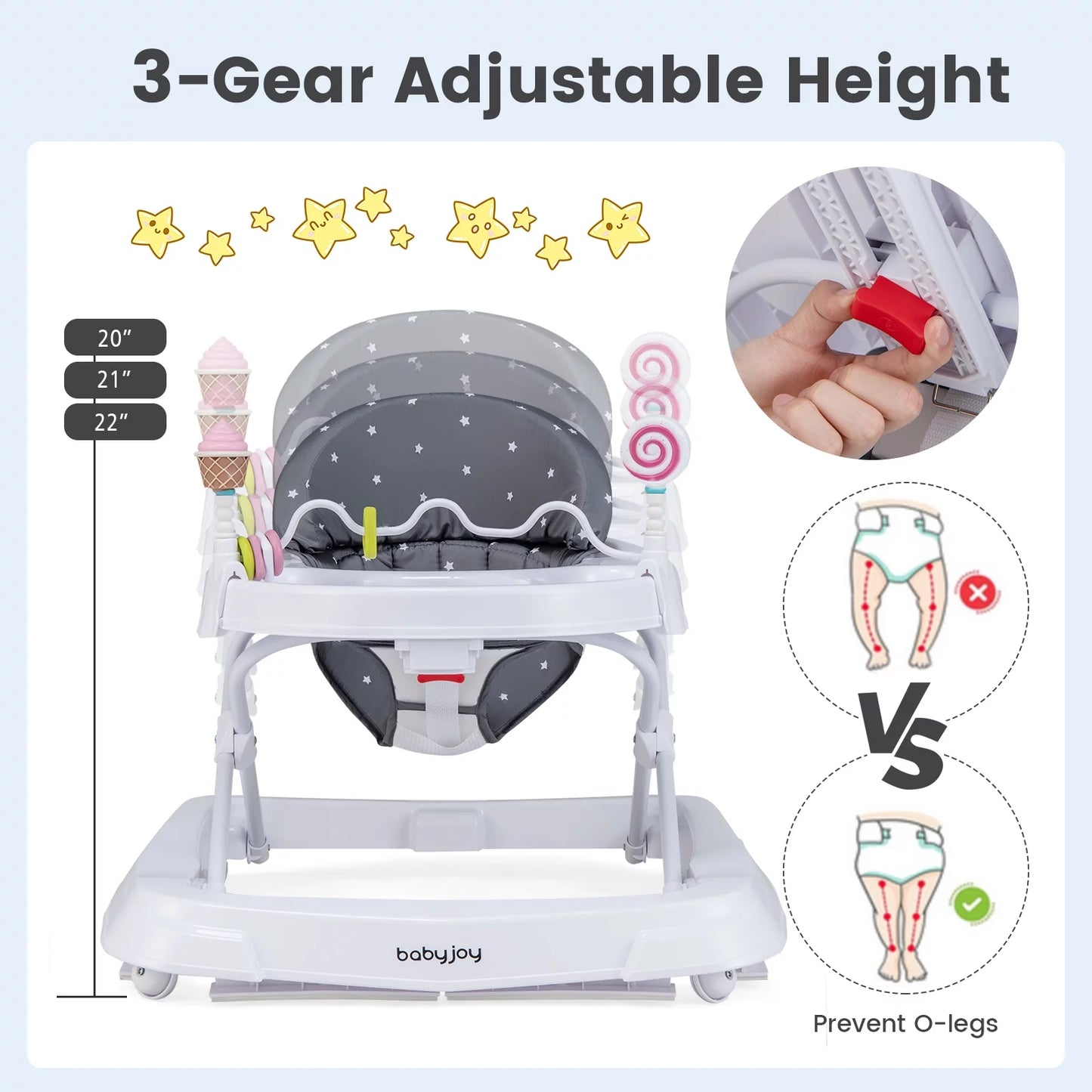 Babyjoy Foldable Baby Activity Walker with Adjustable Height& Detachable Seat Cushion