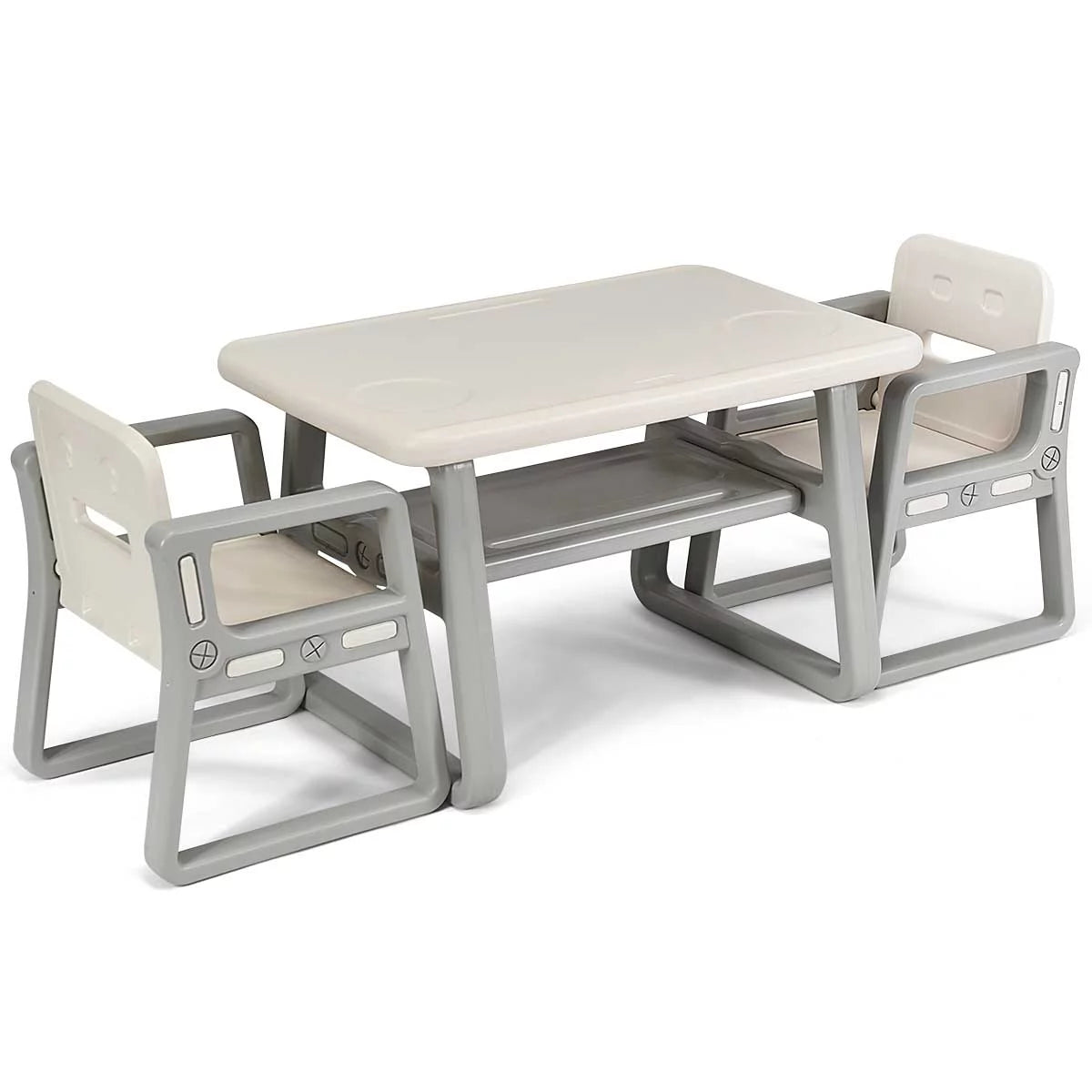 Kids 2-In-1 Table and 2 Chairs Set Activity Table with Storage Shelf White Baby