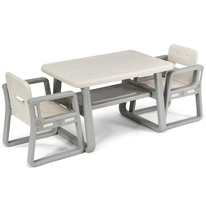 Kids 2-In-1 Table and 2 Chairs Set Activity Table with Storage Shelf White Baby