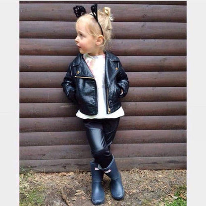 Toddler Boys Girls Motorcycle Faux Leather Jackets Coat Winter Outwear for 1-5Y