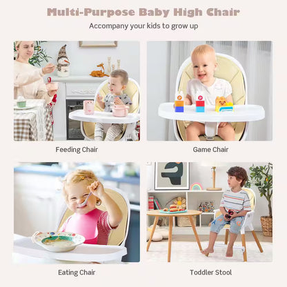 4 In. 1 Convertible Baby High Chair Infant Feeding Chair with Adjustable Tray Beige