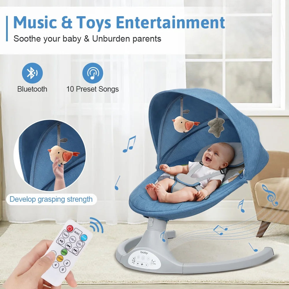 Electric Baby Swing, Infant Swing Rocker with Remote Control,5 Sway Speeds,Bluetooth Music,Blue