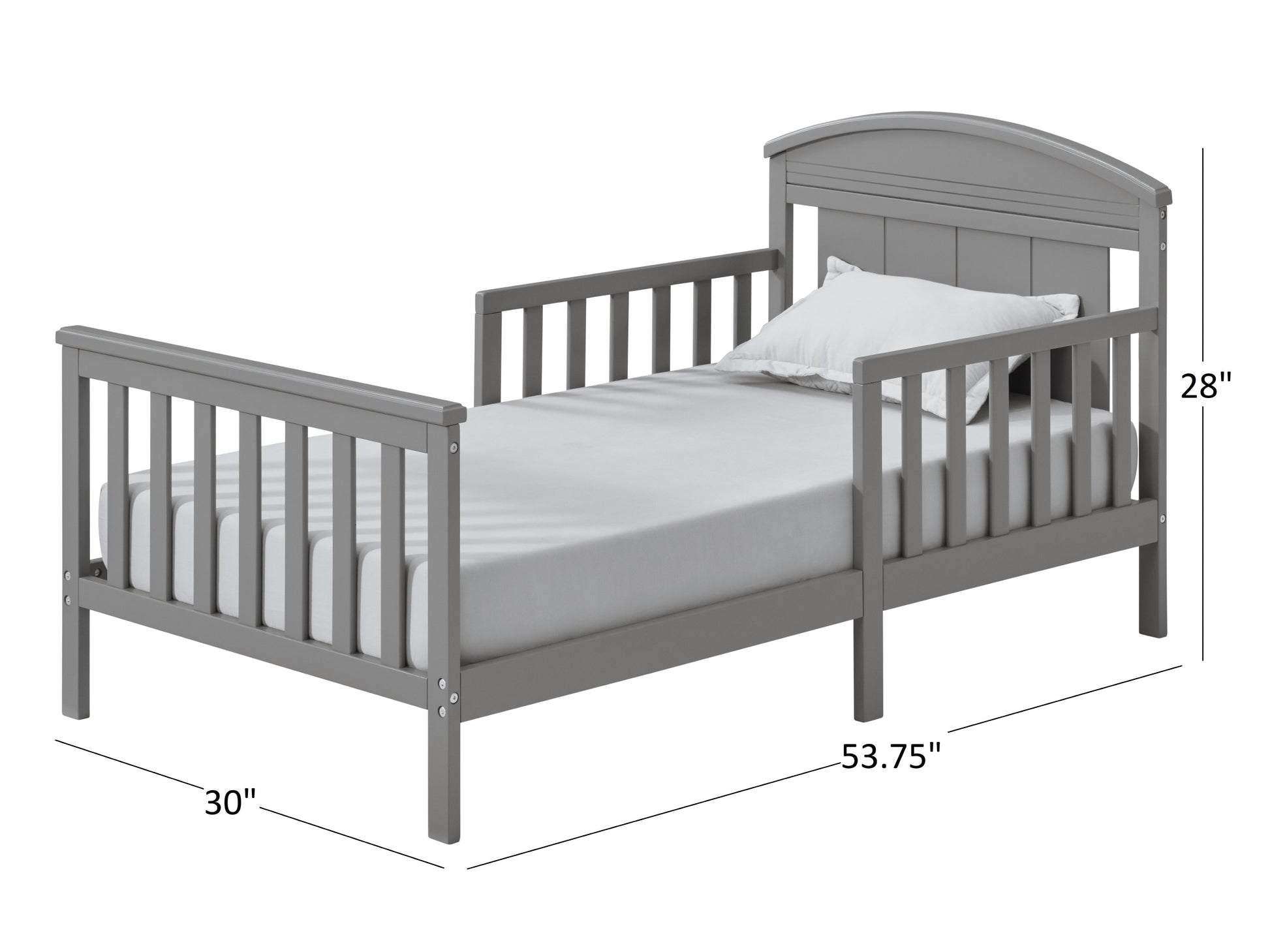 Baldwin Wood Frame Toddler Bed with Guardrails and Arched Headboard, Dove Gray