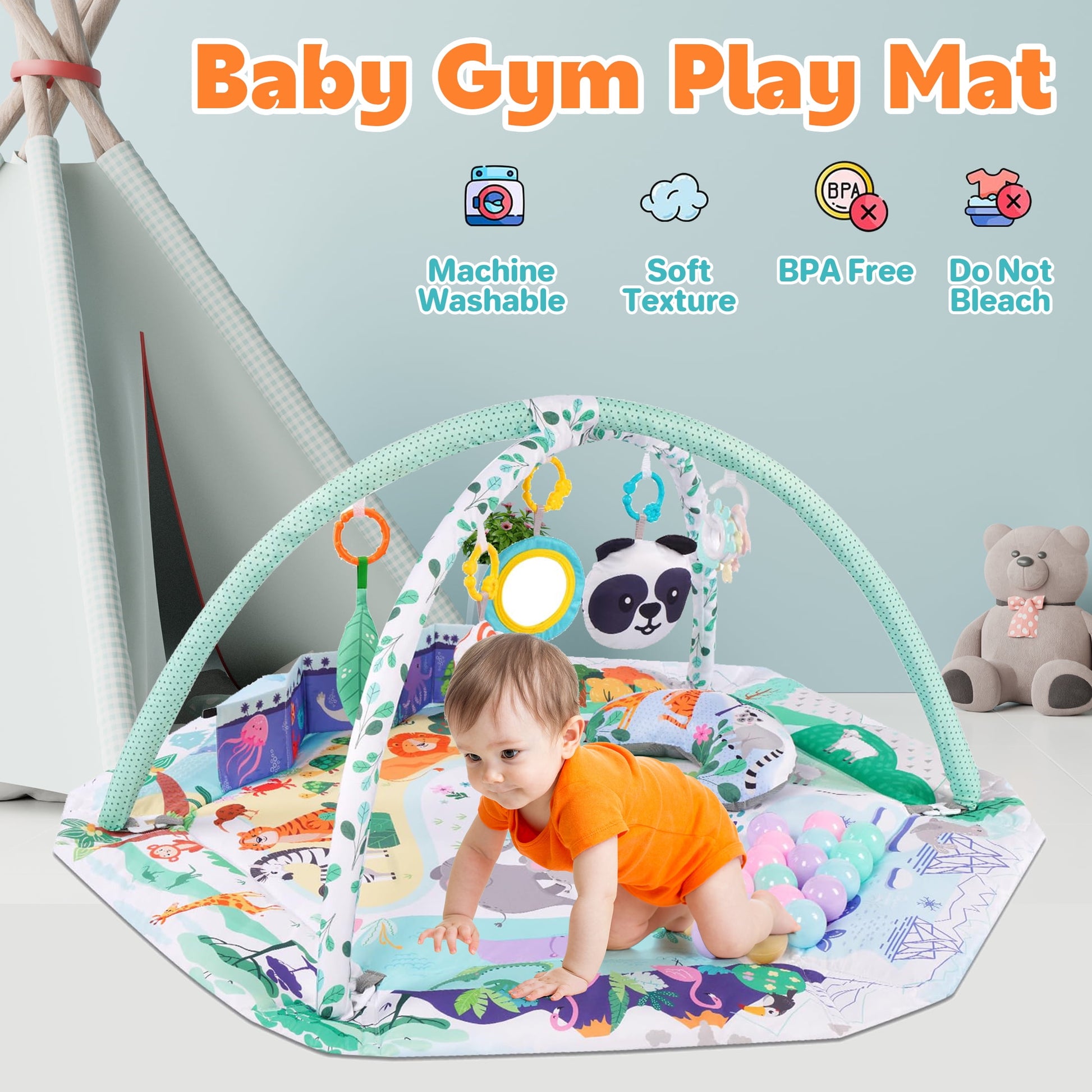 Baby Play Gym ,4-In-1 Baby Activity Gym & Tummy Time Play Mat, Infant Play Mat, Combination Activity Gym for Sensory Exploration and Motor Skill Development from Baby to Toddler Green