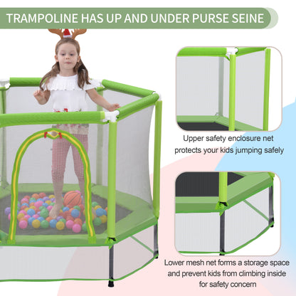 55'' Trampoline for Kids, Toddlers Trampoline with Enclosure Net and Balls, Mini Trampoline, Indoor & Outdoor Trampoline, Gifts for Kids, Baby Toddler Trampoline Toys, Green