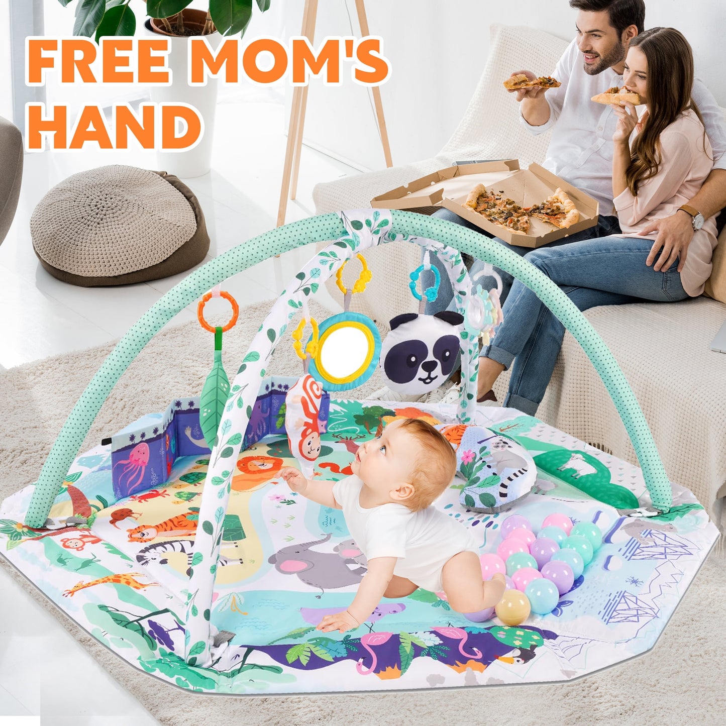 Baby Play Gym ,4-In-1 Baby Activity Gym & Tummy Time Play Mat, Infant Play Mat, Combination Activity Gym for Sensory Exploration and Motor Skill Development from Baby to Toddler Green