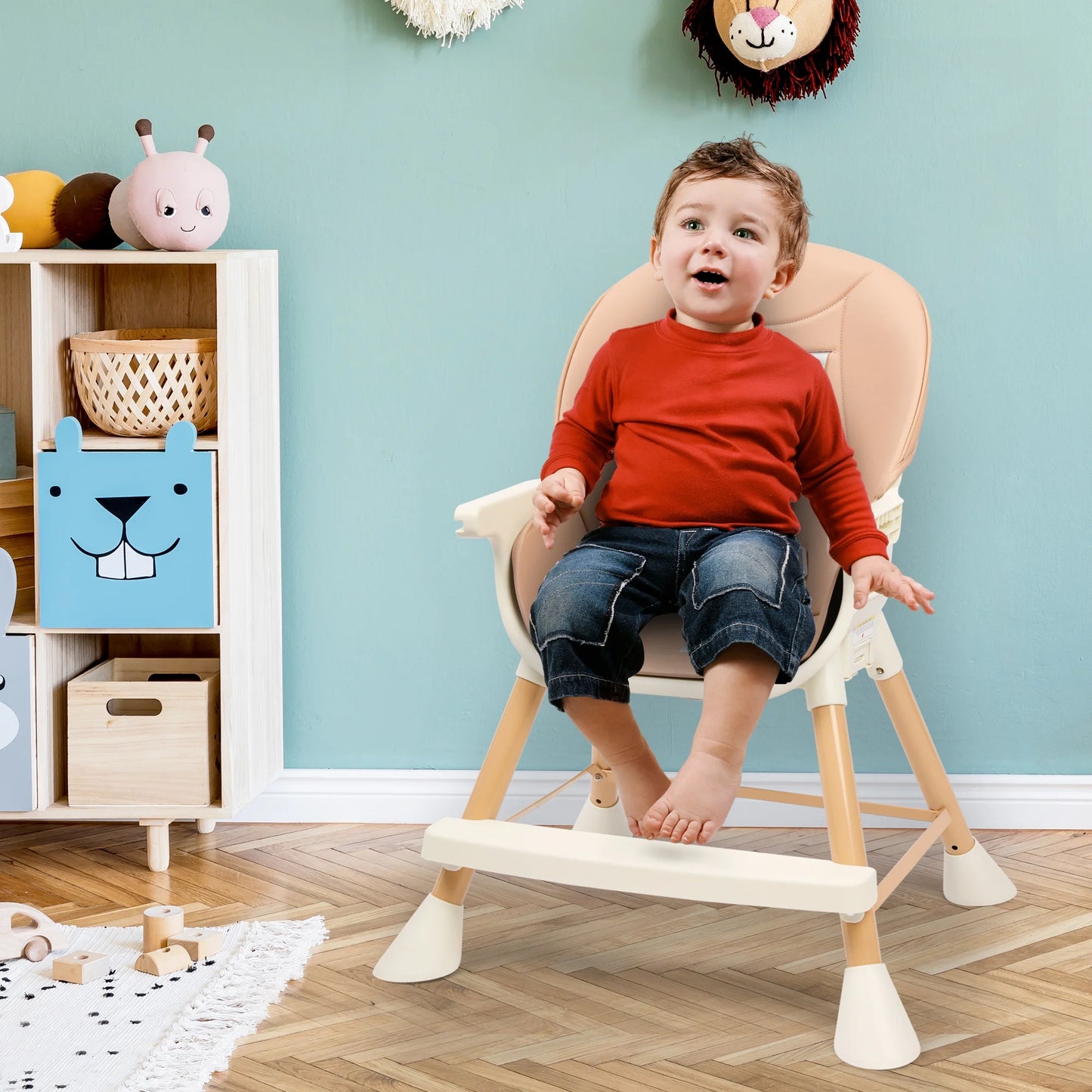 3-In-1 Convertible Baby High Chair with 2-Level Height Adjustable Legs, 3-Level Adjustable Tray for Babies and Toddlers, Baby Highchair with 5-Point Safety Belt & Footrest, Pink