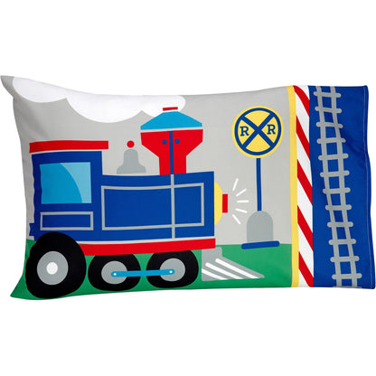 Trains 4 Piece Toddler Bed Set, Comforter Pillowcase, Top Sheet, Fitted Sheet, Boy