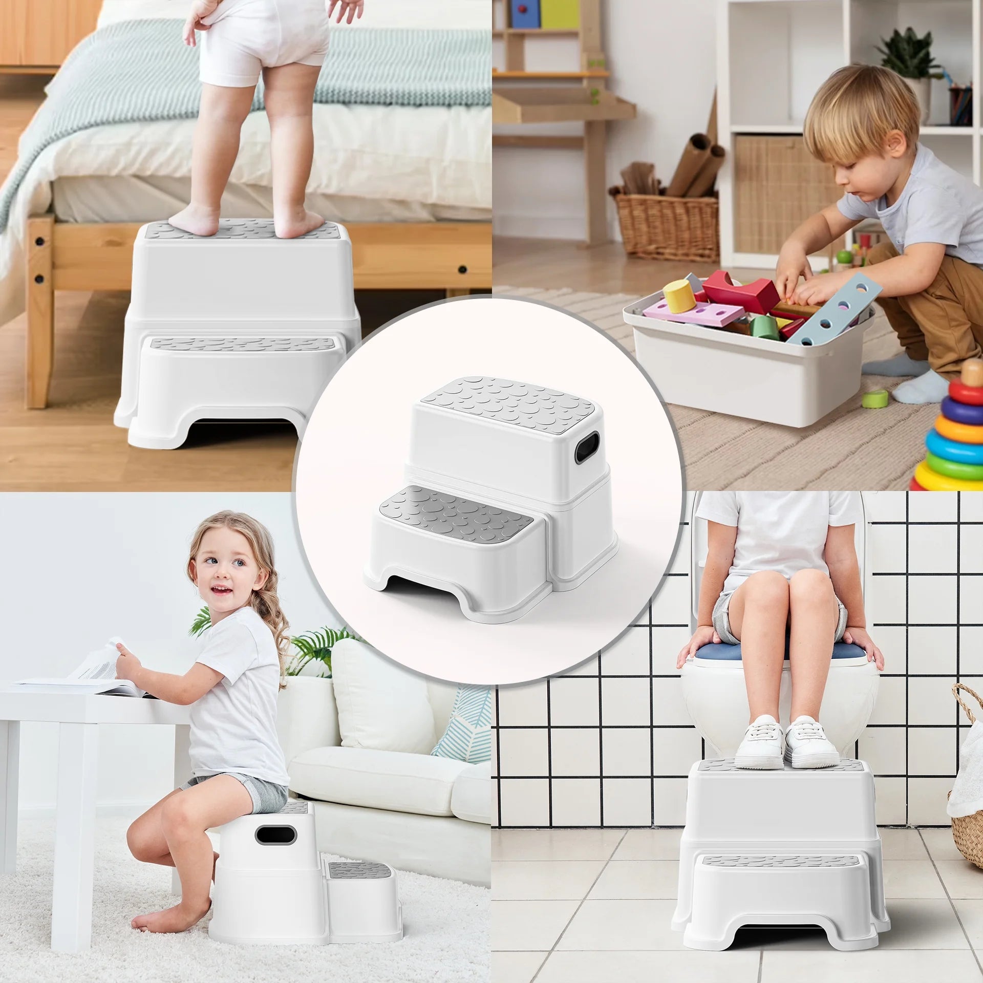 2 Step Stool for Kids -Toddler Step Stool for Bathroom Sink-Dual Height 9.5" Non-Slip for Potty Training, Kitchen, Bedroom & Classroom