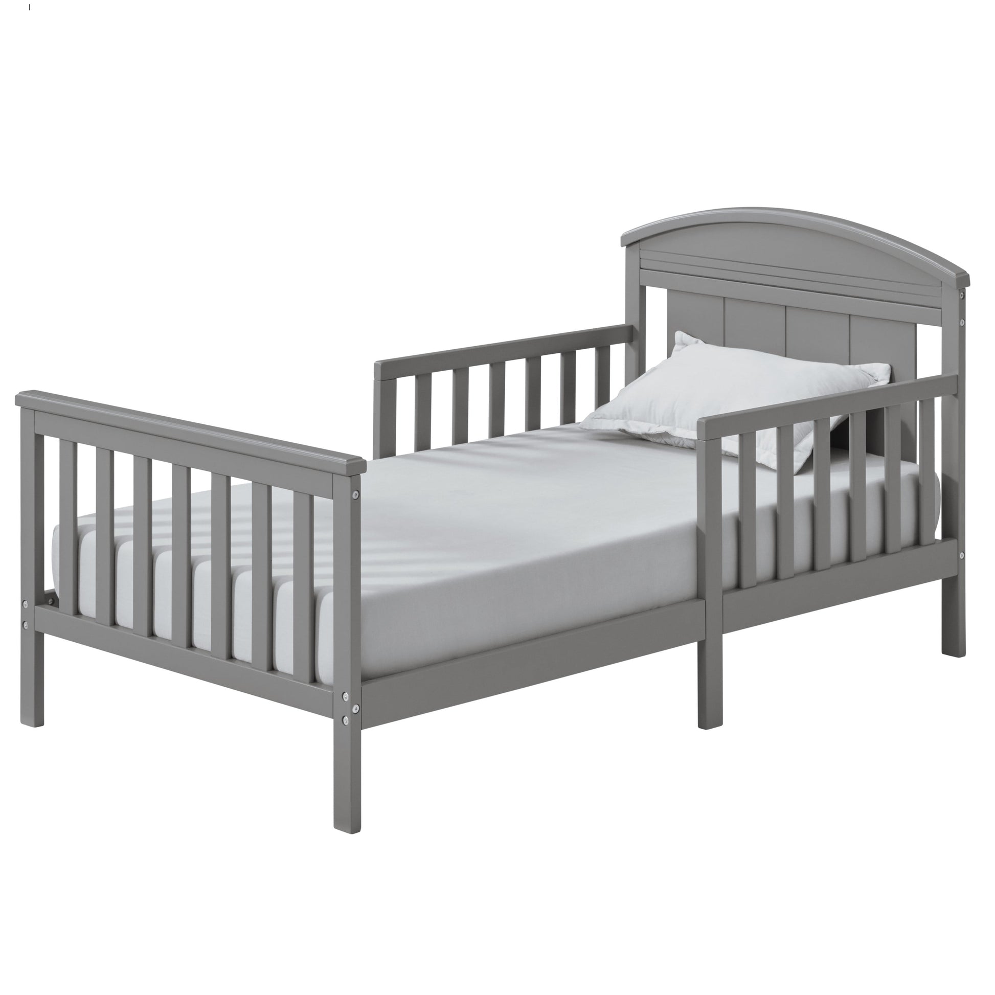 Baldwin Wood Frame Toddler Bed with Guardrails and Arched Headboard, Dove Gray