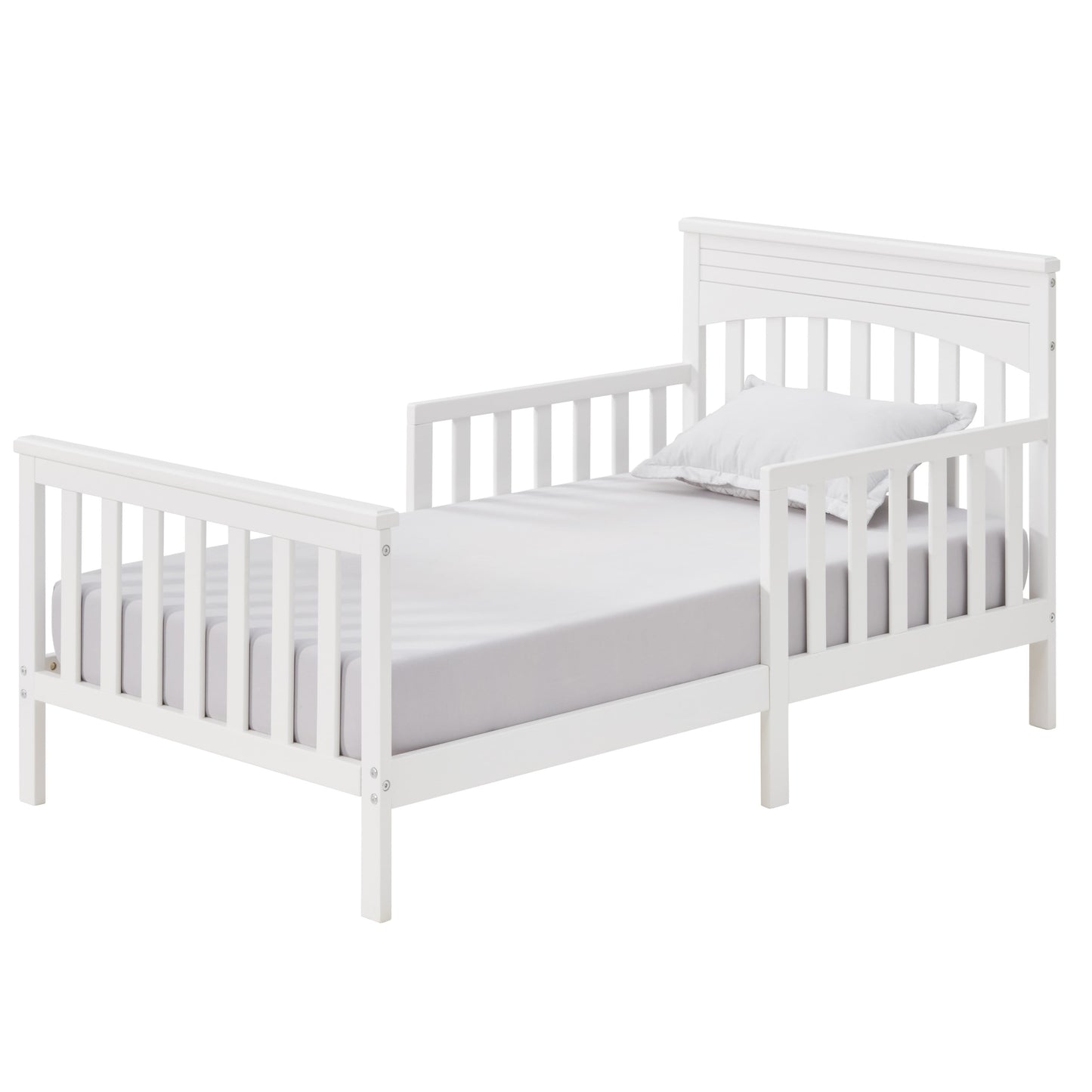 Harper Wood Frame Toddler Bed with Guardrails and Flat-Top Headboard, Snow White