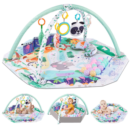 Baby Play Gym ,4-In-1 Baby Activity Gym & Tummy Time Play Mat, Infant Play Mat, Combination Activity Gym for Sensory Exploration and Motor Skill Development from Baby to Toddler Green