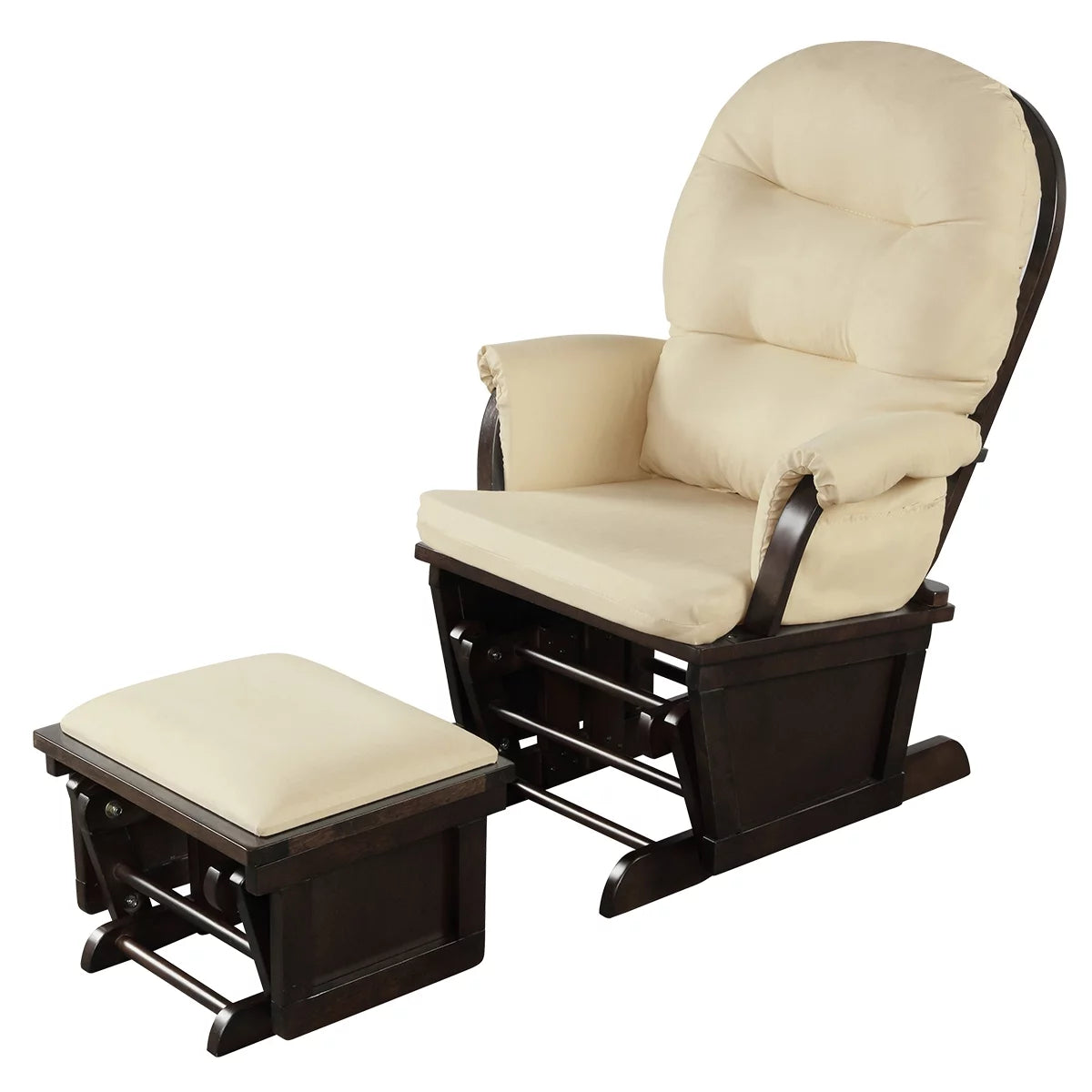 Ergonomic Rocking Chair Baby Nursery Chair Glider with Ottoman Light Beige