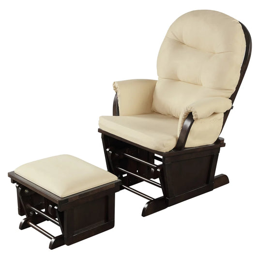 Ergonomic Rocking Chair Baby Nursery Chair Glider with Ottoman Light Beige