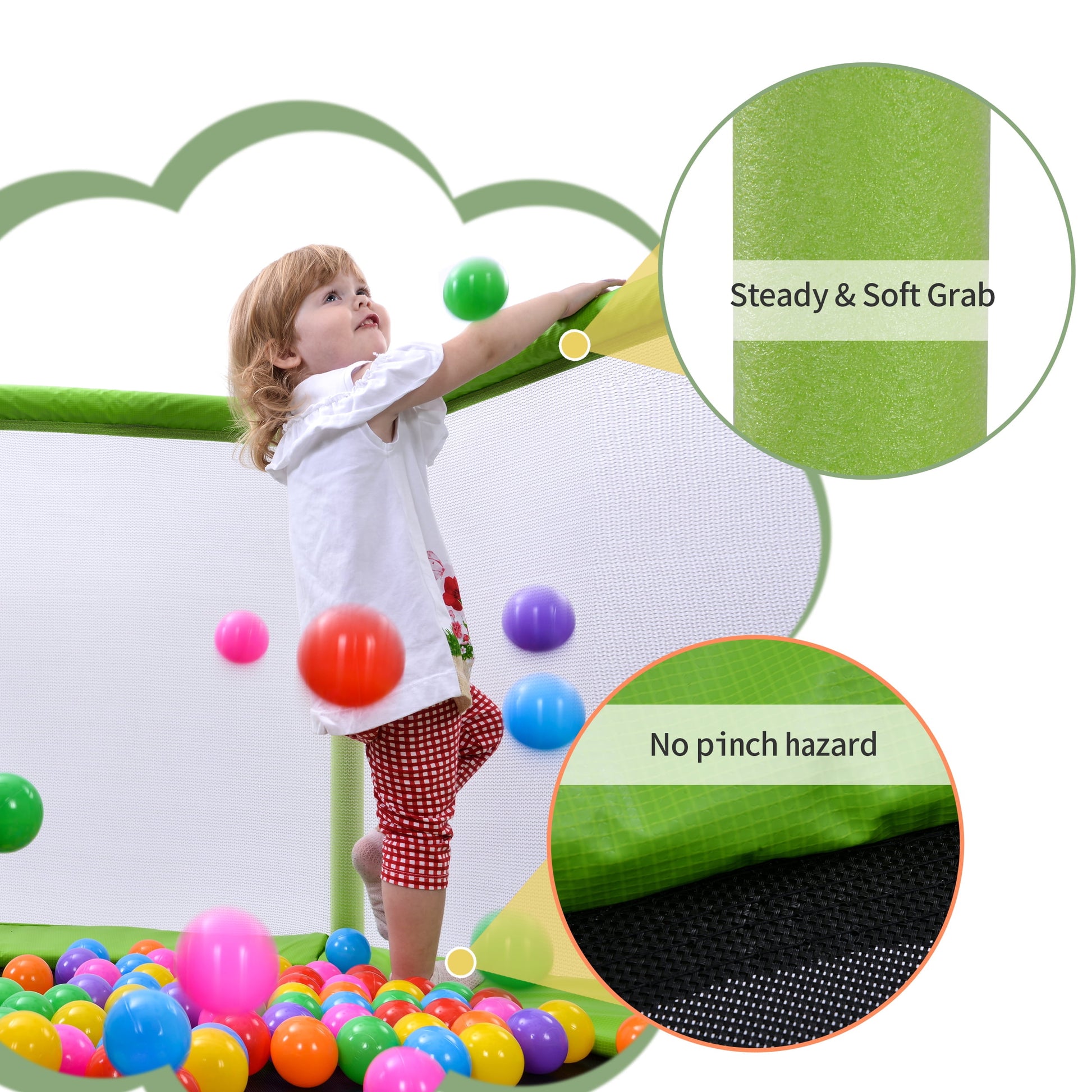55'' Trampoline for Kids, Toddlers Trampoline with Enclosure Net and Balls, Mini Trampoline, Indoor & Outdoor Trampoline, Gifts for Kids, Baby Toddler Trampoline Toys, Green