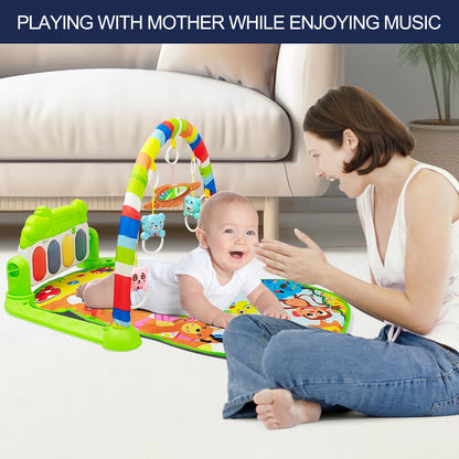Baby Gym Play Mat, Tummy Time Mat for Baby Kick and Play, Lights Piano Play Mat, Musical Activity Fitness Gym Center for Baby Newborn Infants