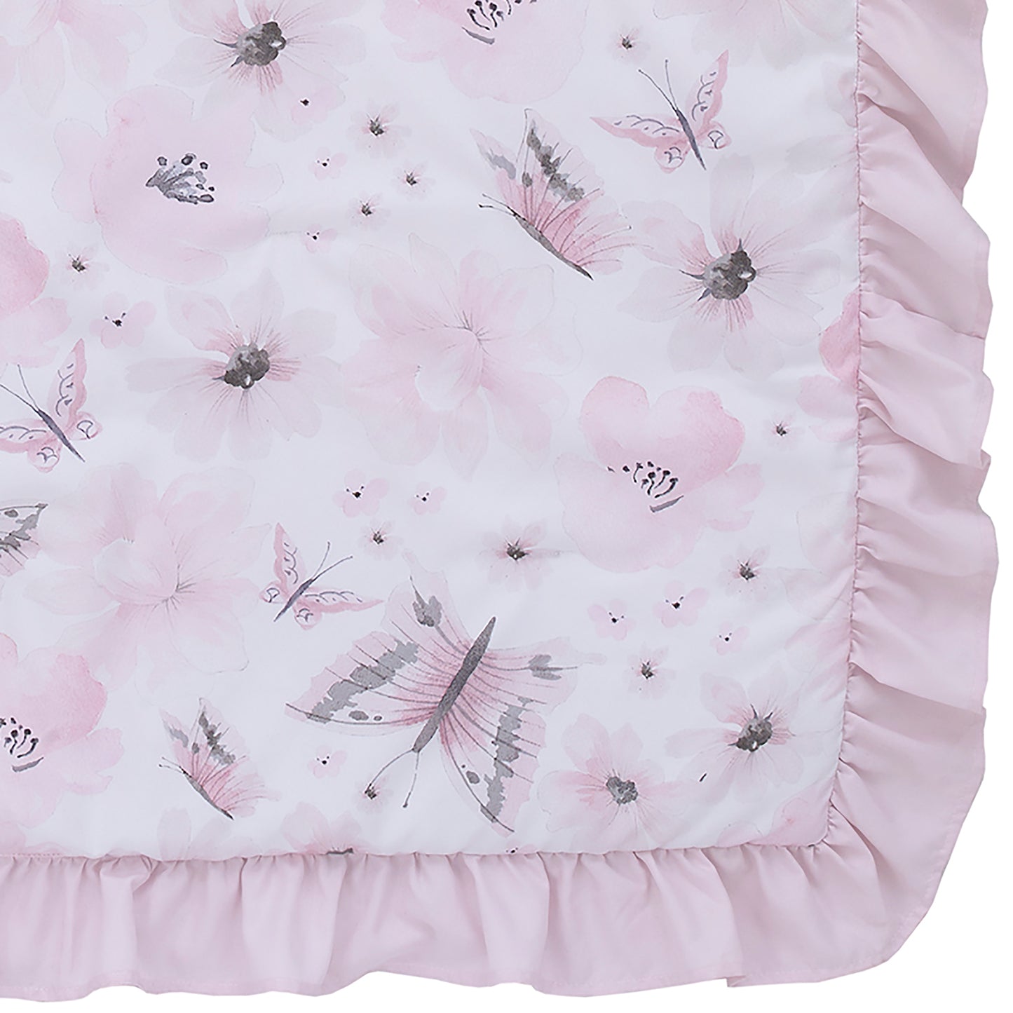 Butterfly 4 Piece Toddler Bed Set, Comforter, Flat Sheet, Fitted Sheet, Pillowcase