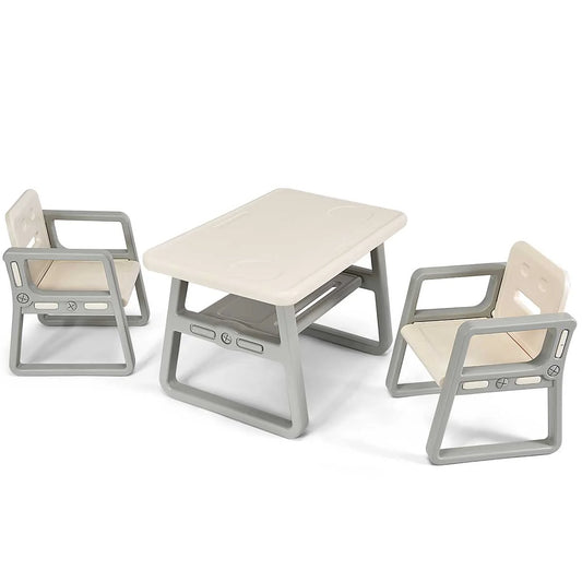 Kids 2-In-1 Table and 2 Chairs Set Activity Table with Storage Shelf White Baby