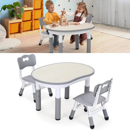 Height-Adjustable Kids Table and 2 Chairs Set, Toddler Table and Chair Set with Graffiti Desktop for Daycare, Classroom, Home