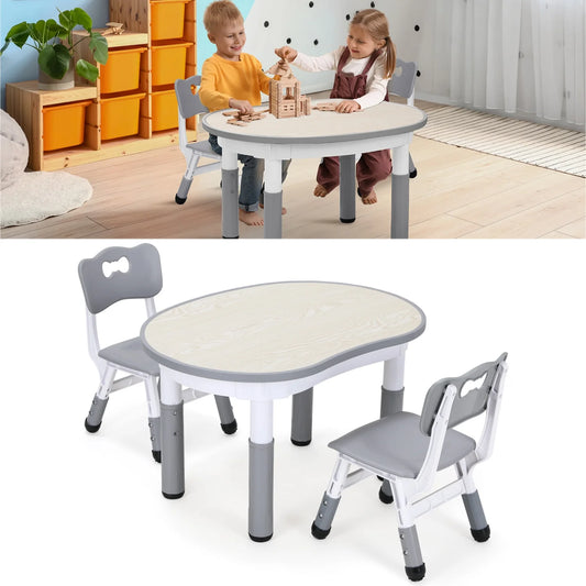 Height-Adjustable Kids Table and 2 Chairs Set, Toddler Table and Chair Set with Graffiti Desktop for Daycare, Classroom, Home