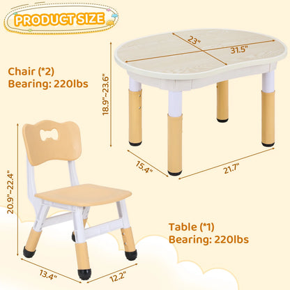 Kids Table and 2 Chairs Set, Adjustable Height Toddler Play Activity Table Set with Graffiti Desktop for Daycare, Playroom