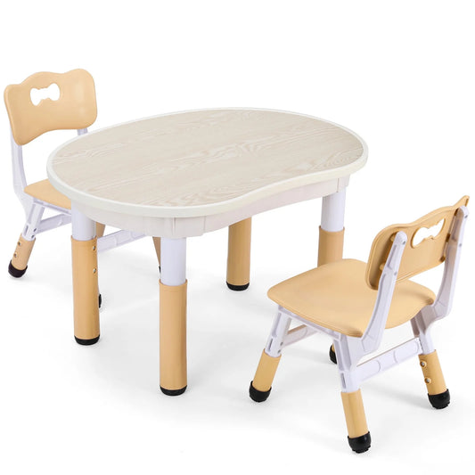 Kids Table and 2 Chairs Set, Adjustable Height Toddler Play Activity Table Set with Graffiti Desktop for Daycare, Playroom