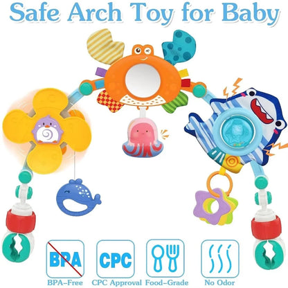Baby Stroller Car Seat Toys: Adjustable Stroller Arch Carseat Toys for Infants 0-6-12 Months - Montessori Sensory Travel Crib Bouncer Bassinet Activity Toys for Toddler Boy Girl 0 3 6 9 12 24 Months