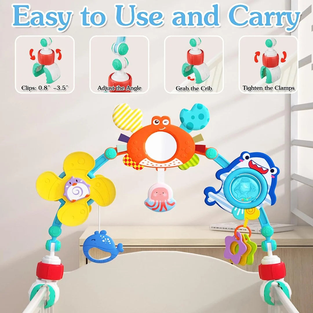 Baby Stroller Car Seat Toys: Adjustable Stroller Arch Carseat Toys for Infants 0-6-12 Months - Montessori Sensory Travel Crib Bouncer Bassinet Activity Toys for Toddler Boy Girl 0 3 6 9 12 24 Months