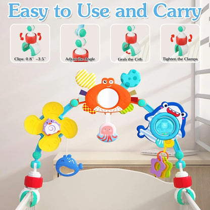 Baby Stroller Car Seat Toys: Adjustable Stroller Arch Carseat Toys for Infants 0-6-12 Months - Montessori Sensory Travel Crib Bouncer Bassinet Activity Toys for Toddler Boy Girl 0 3 6 9 12 24 Months