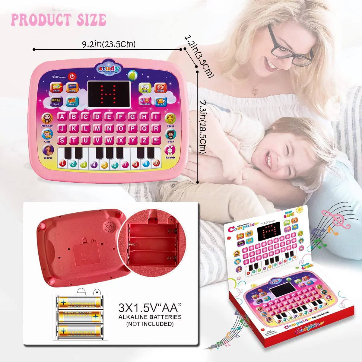 Tablet Toy Toddler Learning Pad with LED Screen Teach,Educational Learning Toys with Light and Music Electronic Toy Christmas Birthday Gift for Toddlers 1 2 3 Years Old Girls Boys