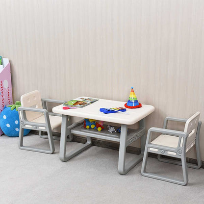 Kids 2-In-1 Table and 2 Chairs Set Activity Table with Storage Shelf White Baby