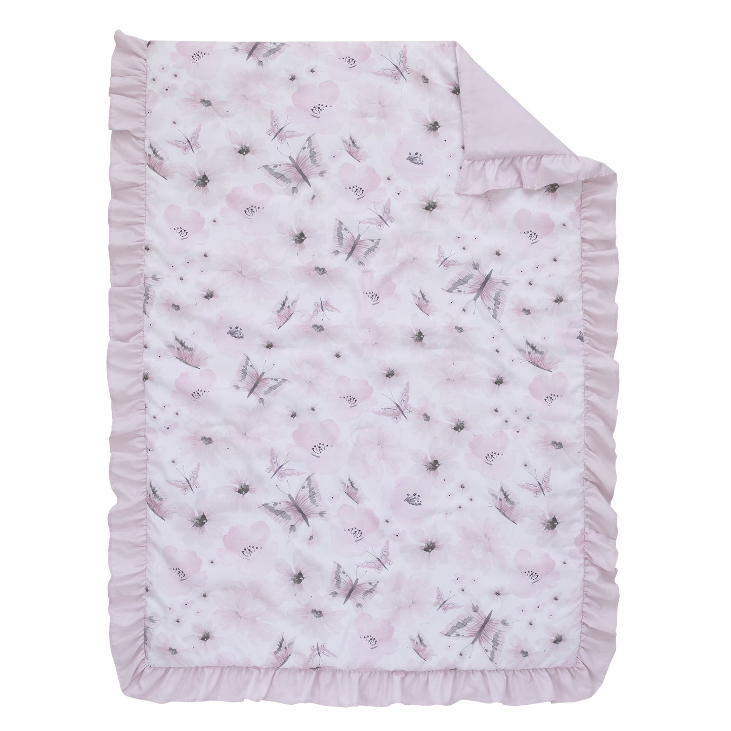 Butterfly 4 Piece Toddler Bed Set, Comforter, Flat Sheet, Fitted Sheet, Pillowcase
