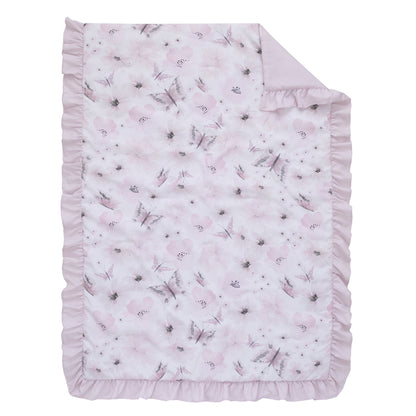 Butterfly 4 Piece Toddler Bed Set, Comforter, Flat Sheet, Fitted Sheet, Pillowcase
